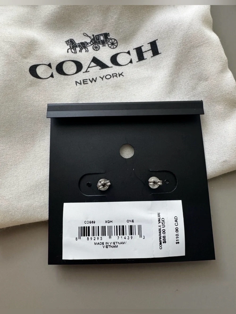 COACH Silver Floral Pearl Drop Earrings